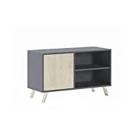skraut home | meuble tv pour salon | 57 x 95 x 40 cm | convient pour tv 32/40" | modèle wind 100 | gris | porte pliante couleur puccini