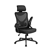 yaheetech chaise de bureau en maille avec à haut dossier avec accoudoirs relevables appui-tête support lombaire assise réglable en hauteur charge max 136kg noir