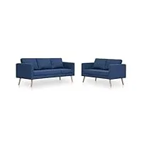 vidaxl ensemble de canapé 2 pcs mobilier de salon meuble de salon canapé-lit sofa de salon maison salle de séjour intérieur tissu bleu