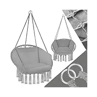 tectake® fauteuil suspendu relax design intérieur & extérieur, fauteuil relax, fauteuil de lecture cocooning 1 place, coussin chaise xxl moelleux inclus - gris