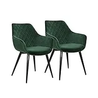 woltu 2 chaises de salon chaises de salle à manger matière en velours et métal,vert bh153gn-2