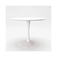 playboy paige 615110we table à manger ronde 100x100cm avec piédestal, laqué blanc mat, mdf, 100 x 75 x 100 cm