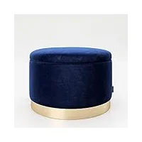 playboy cm 677207bl pouf rond de velours de stockage bleu et pieds en métal doré, 55 x 35 x 55 cm