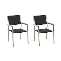 lot de 2 chaises de jardin en polyrotin et acier inox noir et argenté grosseto