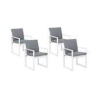 lot 4 chaises de jardin avec accoudoirs en aluminium blanc avec coussin gris matières résistantes pour terrasse au style méditerranéen beliani