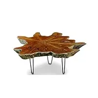 luhu table basse en teck de 70-80 cm plateau de table en bois de racine massif style maison de campagne rustique convient pour le salon, le jardin d'hiver ou comme table basse naturel
