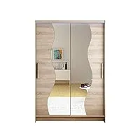 armoire miami s avec miroir, largeur : 120 cm, armoire à portes coulissantes avec penderie et étagère pour chambre à coucher, vestiaire et couloir