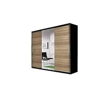 armoire, penderie avec 3 portes coulissantes (l x h x p): 233x218x61 alfa - noir + sonoma + miroir