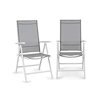 blumfeldt almeria garden chair - chaise de jardin, cadre en aluminium, très légère, résistante, pliante, entretien facile, dossier réglable à 7 positions, gris/blanc