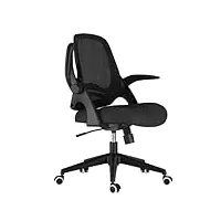 hbada chaise de bureau avec accoudoirs pliables, fauteuil de bureau, fauteuil ergonomique en maille respirante, pivotant à 360 °, hauteur réglable, noir
