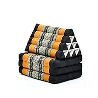 leewadee - matelas pliable confortable avec coussin lecture, futon japonais, chaise de sol ou pouf lit thaï 170 x 53 cm, noir orange