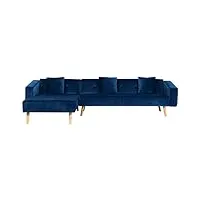 canapé d'angle côté droit convertible pour 4 personnes en velours bleu et pieds en bois pour salon scandinave beliani