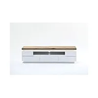 pegane meuble tv avec led et 5 tiroirs coloris laqué blanc mat - l175 x h40 x p49 cm