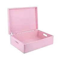creative deco boite rangement en bois rose | 40 x 30 x 14 cm (+/- 1 cm) | avec couvercle et poignées | boite en bois | boite a souvenir noël | boîte caisse malle coffre | brut et non poncÉ
