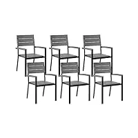 lot de 6 chaises de jardin ou terrasse grises en aluminium et bois synthétique design solide et résistant pour balcon moderne intemporel beliani