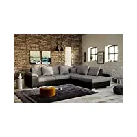 canapé d'angle tanos design avec assise en tissu et contour en simili cuir (angle droit, gris et noir)