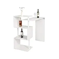 woltu bt27ws table de bar rotatif avec 3 tablettes,table de bistrot en métal et mdf 134x38x112cm,blanc