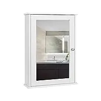 eugad 0019wy armoire de toilette avec miroir armoire murale rangement salle de bain meuble mdf 42x12x58,5 cm blanc