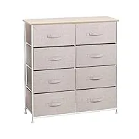 mdesign commode à 8 tiroirs – meuble à tiroirs en panneau de bois mdf pour la chambre à coucher, le salon ou le couloir – rangement vêtements en métal et tissu – beige