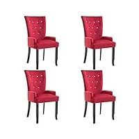 vidaxl 4x chaises de salle à manger avec accoudoirs chaises à dîner chaises de repas meuble de cuisine salon intérieur maison rouge velours