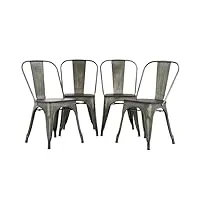 fdw lot de 4 chaises de salle à manger en métal pour intérieur et extérieur, cuisine, chaises empilables tolix, chaises de bar latérales en bois, hauteur d'assise de 45,7 cm, chaise de restaurant