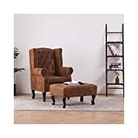 tidyard fauteuil chesterfield avec repose-pieds en simili cuir daim touche de luxe confortable et durable marron