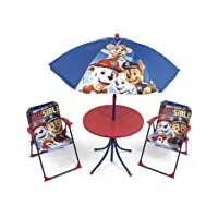 arditex pw13029 ensemble de table (50 x 50 x 48 cm) avec 2 chaises (38 x 32 x 53 cm) et parasol (diamètre 110 cm) - motif pat’patrouille de nickelodeon