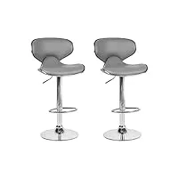 lot de 2 chaises tabourets de bar en cuir pu gris et métal brillant pivotantes et réglables pour cuisine ou salle à manger ultra moderne beliani
