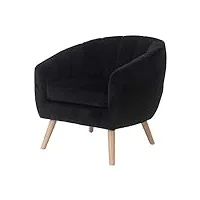 zons lino canapé une place en velours/suédine noir au look vintage avec pieds en bois, 1