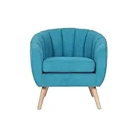 zons lino canapé une place en velours/suédine turquoise au look vintage avec pieds en bois, 1