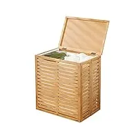 mdesign coffre à linge en bambou – caisse de rangement pliable avec sac à linge amovible – corbeille à linge pour salle de bain ou chambre – bambou