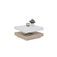 apollo andy table basse pour séjour, carrée, matériau dérivé du bois, plateau de table pivotant À 360°, blanc/chêne sonoma, 67 x 67 x 35 cm