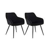 woltu lot de 2 chaises de salle à manger avec accoudoirs, chaise de salon structure en métal et assise en velours,noir bh93sz-2