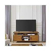 caffoz furniture designs meuble multimédia tv avec deux portes et étagères de rangement | robuste | assemblage facile | meuble d'appoint aspect bois de chêne marron avec cadre en métal