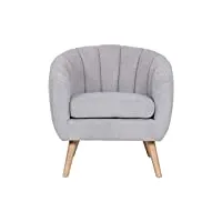 zons lino canapé une place en velours/suédine gris au look vintage avec pieds en bois, 1