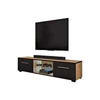 selsey edith - meuble tv/banc tv (140 cm, chêne wotan/noir mat, éclairage led)
