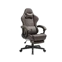 dowinx chaise gaming réglable fauteuil de bureau game pc avec repose pieds, avec support lombaire de massage, pu ergonomique siege gamer avec appui tête, fauteuil de style course(marron)