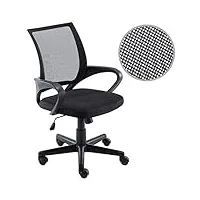 bakaji 5528-black fauteuil chaise de bureau présidentiel en tissu filet respirant rotation 360 degrés directionnel, noir, unica