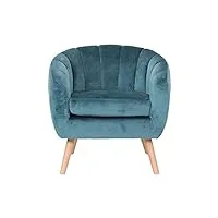 zons lino canapé une place en velours/suédine bleu au look vintage avec pieds en bois, 1