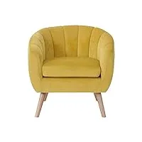 zons lino canapé une place en velours/suédine jaune au look vintage avec pieds en bois, 1