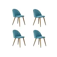 ofcasa 4 x moderne chaises de salle à manger velours bleu tissu chaise de cuisine rembourrée avec pieds en métal chaises de salon meubles