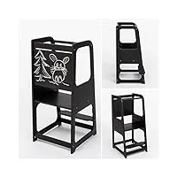 chaise de cuisine avec tableau noir, tour de cuisine, tabouret de cuisine, marchepied pour enfant, meubles montessori (noir)