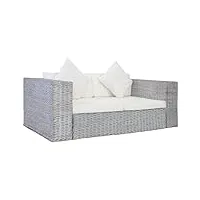 vidaxl canapé à 2 places avec coussins sofa causeuse meuble de salon maison salle de séjour intérieur bureau chambre rotin naturel