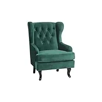 fauteuil bergère en velours vert foncé style rétro assise rembourrée pieds bois alta