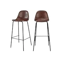 rendez vous déco - chaise de bar en cuir synthétique - henrik - tabouret bar, mange debout, table haute - lot 2 chaises marrons - hauteur assise 75 cm