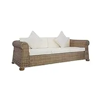 vidaxl canapé à 3 places avec coussins oreiller sofa meuble de salon maison salle de séjour intérieur bureau chambre rotin naturel