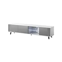 selsey galhad - meuble tv/banc tv (blanc mat/gris brillant, 175 cm, éclairage led)