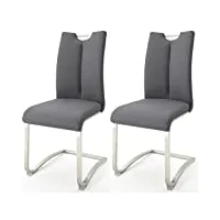 robas lund chaises salle à manger lot de 2 chaises gris, véritable cuir chaise pied luge chaise salle à manger, charge max. 140 kg, chaise artos