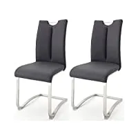 robas lund chaises salle à manger lot de 2 chaises noir, véritable cuir chaise pied luge chaise salle à manger, charge max. 140 kg, chaise artos