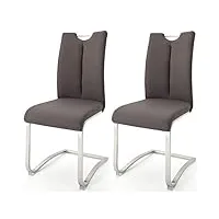 robas lund chaises salle à manger lot de 2 chaises marron, véritable cuir chaise pied luge chaise salle à manger, charge max. 140 kg, chaise artos